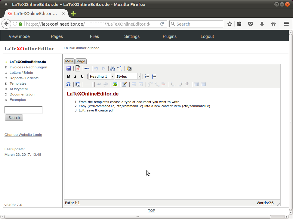 Screenshot of LaTeX Online Editor